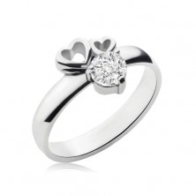 Stainless steel ring in silver colour, two heart contours, clear zircon