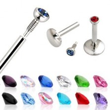 Chin labret made of stainless steel, coloured zircon