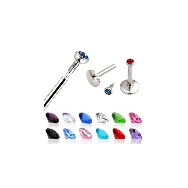 Chin labret made of stainless steel, coloured zircon