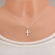 Necklace made of silver 925, chain and shiny smooth cross, clear zircon