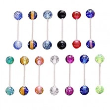 Steel piercing for tongue, transparent acrylic balls with confetti