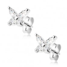 Clear zircon butterfly, earrings made of silver 925