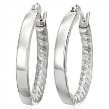 Earrings made of surgical steel, smooth and twisted pattern from the inside