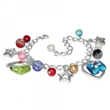 Bracelet decorated with various beads, metal stars and hearts