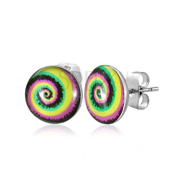 Stud steel earrings - colourful spiral
