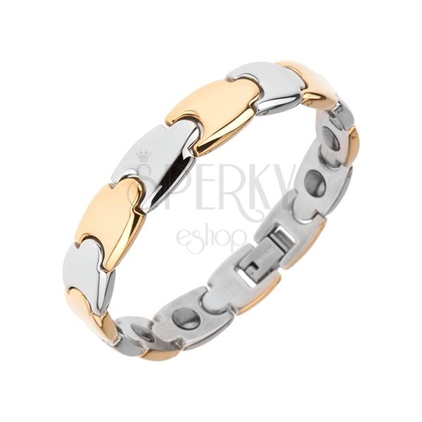 Steel bracelet, Y links, magnets, gold and silver colour, 10 mm