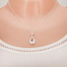 Necklace made of 925 silver - chain, teardrop with dark purple zircon