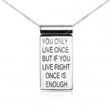 925 silver necklace, chain, tag with motivational inscritpion