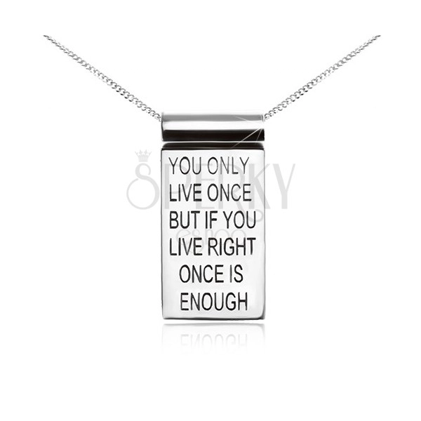 925 silver necklace, chain, tag with motivational inscritpion