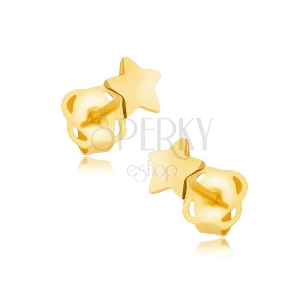 Earrings in yellow 9K gold - mirror-polished five-pointed star