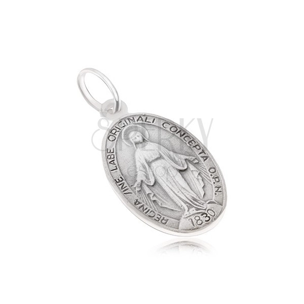 Oval locket with Virgin Mary, matt, double-sided, made of 925 silver