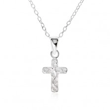 925 silver necklace - chain, engraved cross, wavy lines