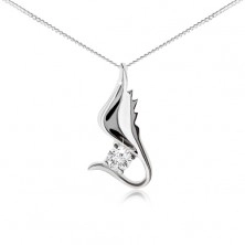 925 silver necklace, chain, shiny wing with clear zircon
