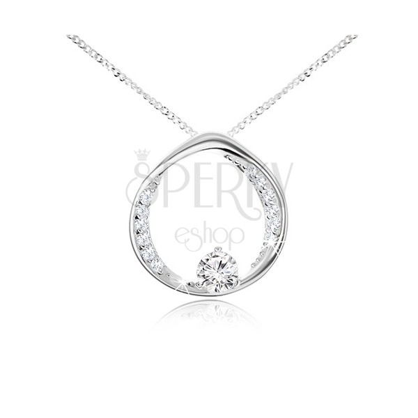 Necklace - chain and circle with clear round zircon, 925 silver