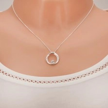 Necklace - chain and circle with clear round zircon, 925 silver
