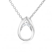 925 silver necklace, adjustable, chain - tear, clear zircons