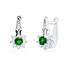 925 silver earrings, round dark green zircon with clear rim