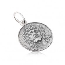 Round medal with Jesus' face, matt, patinated, 925 silver