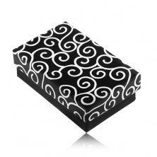 Oblong box for earrings and ring, black with white ornaments