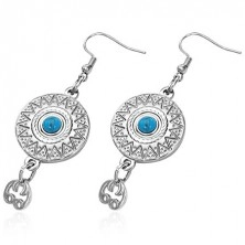 Earrings made of surgical steel, ethnic pattern with blue stone