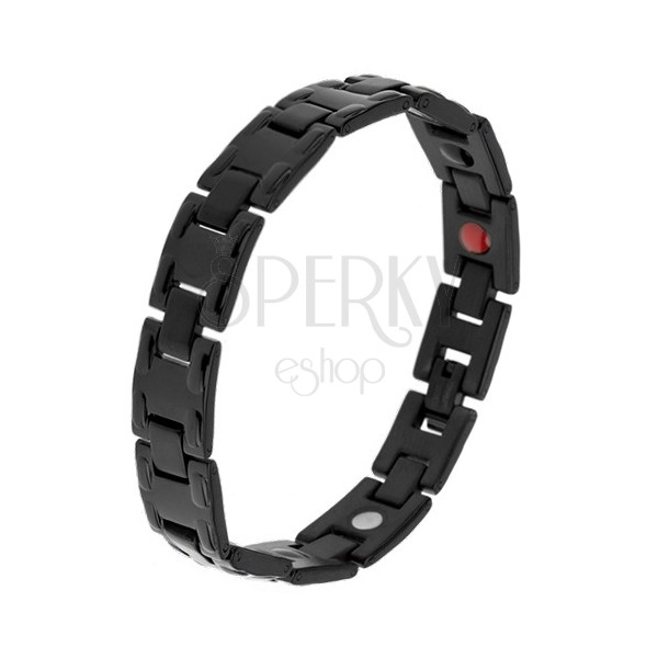 Steel black bracelet with shiny "H" parts, matt joins, magnets