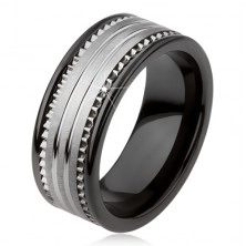 Tungsten ceramic black band with silver surface and strips