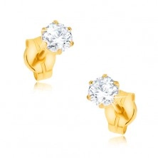 375 gold stud earrings - glittering zircon gripped with prongs