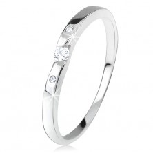 Shiny wedding ring with clear zircons, curved arms, made of 925 silver