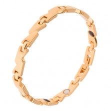 Magnetic steel bracelet of gold colour, matt links and shiny joints