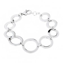 Steel bracelet, connected shiny circle contours decreasing in size