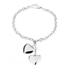 Bracelet made of stainless steel, intertwined oval links, shiny convex hearts