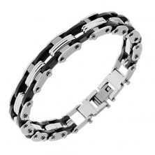 Bracelet made of stainless steel, multiple steel and black rubber parts