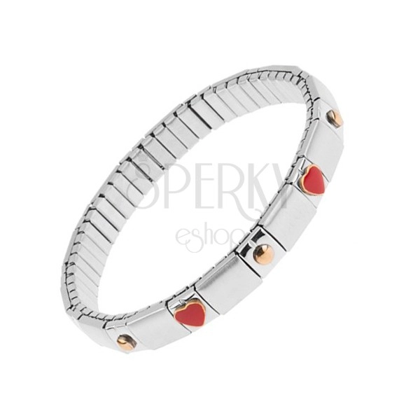 Steel bracelet - silver colour, shiny and matt links, balls, hearts