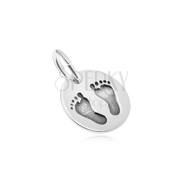 925 silver pendant, oval shape, mirror-polished, footsteps