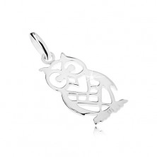 Pendant - 925 silver, carved wise owl, shiny surface