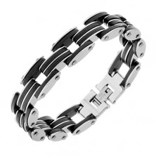 Shiny steel bracelet - alternating thin rubber-steel stripes