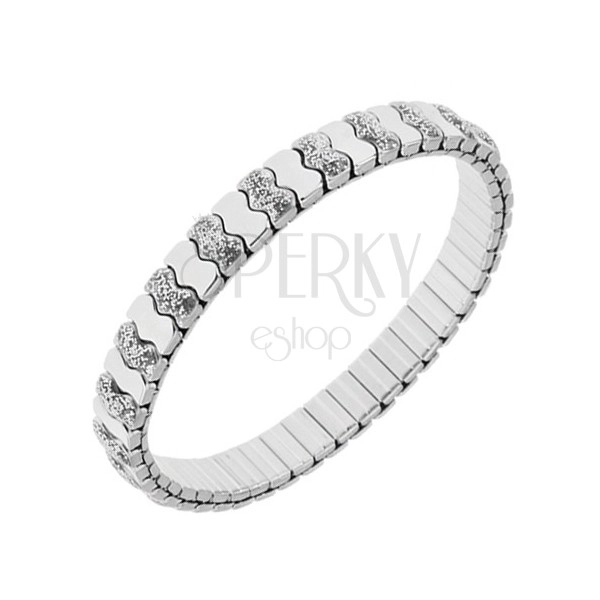 Extensible bracelet made of steel in silver colour, wavy elongated links