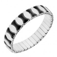 Steel bracelet, extensible, shiny links in black and silver colour