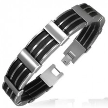 Bracelet made of surgical steel, rubber and steel stripes, shiny rectangles