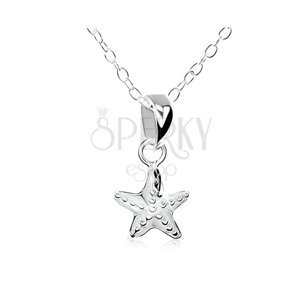 Necklace made of 925 silver, star with decoratively engraved balls