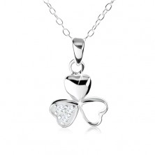 Necklace made of 925 silver, decorative three-leaf clover, clear zircons