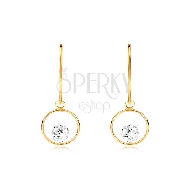 375 gold earrings - thin shiny hoop with zircon ball