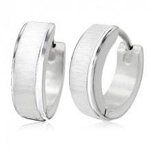 Hinged snap earrings made of steel in silver colour, bevelled edges, matt strip in the middle