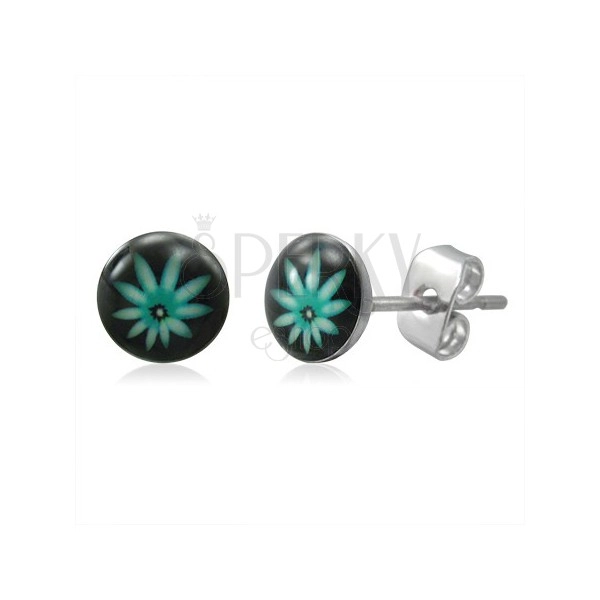 Stud steel earrings - green ganja leaf