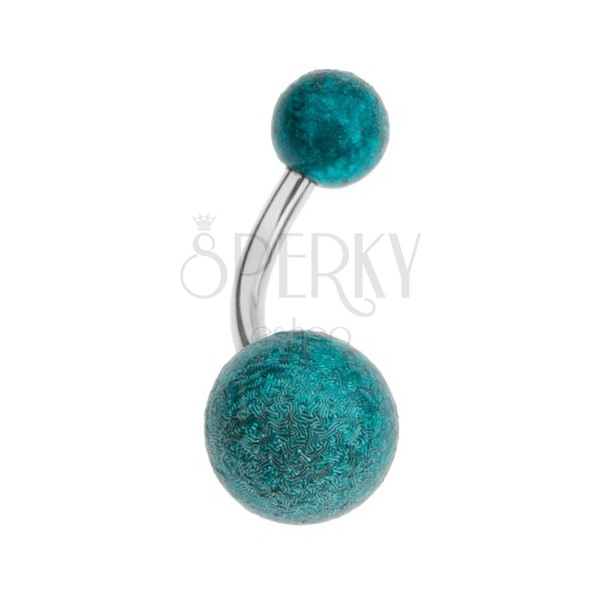 Acrylic belly button piercing, turquoise balls with sandblasted surface