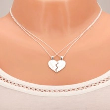 Necklace made of 925 silver, double-pendant - halved heart, inscriptions "always", "forever"