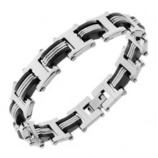 Steel and rubber bracelet, silver and black colour, "H" links