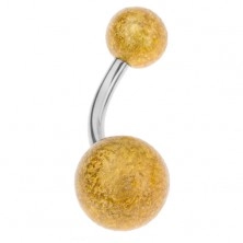 Acrylic navel piercing, balls with sanded surface of gold colour