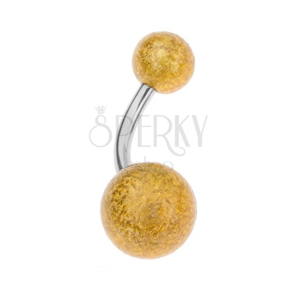 Acrylic navel piercing, balls with sanded surface of gold colour