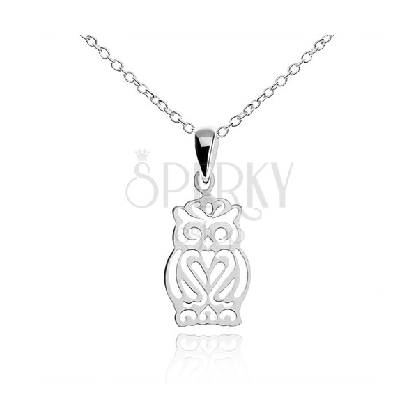 Necklace made of silver 925, wise owl pendant with decorative cut-outs
